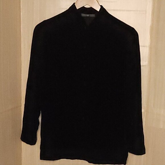 Gap Black Velvet Silk Rayon Blend Button Down Tunic Medium - Picture 1 of 8